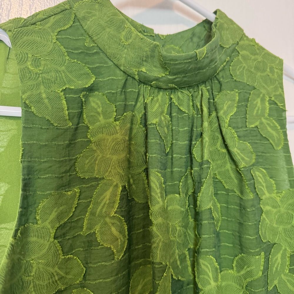 Anthropologie Maeve Women’s Green Floral Savannah Swing Blouse Tank Size 4 - Picture 6 of 16